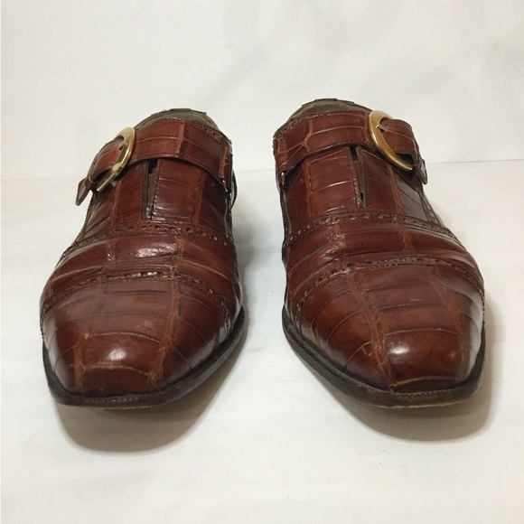 R Martegani Men’s Brown Alligator Leather Monkstrap  Shoes Size 10.5 - Picture 2 of 10